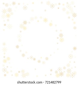Christmas snow splash frame or border of a random scatter snowflakes isolated on white. Snow explosion. Ice storm.