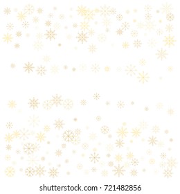 Christmas snow splash frame or border of a random scatter snowflakes isolated on white. Snow explosion. Ice storm.