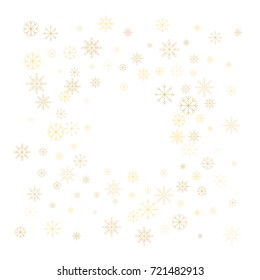 Christmas snow splash frame or border of a random scatter snowflakes isolated on white. Snow explosion. Ice storm.