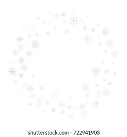 Christmas snow splash frame or border of a random scatter snowflakes isolated on white. Snow explosion. Ice storm.