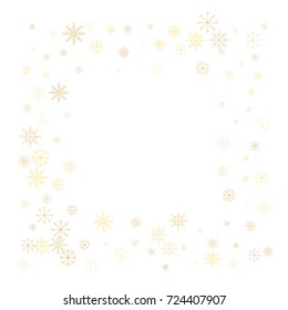 Christmas snow splash frame or border of a random scatter snowflakes isolated on white. Snow explosion. Ice storm.