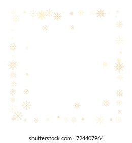 Christmas snow splash frame or border of a random scatter snowflakes isolated on white. Snow explosion. Ice storm.