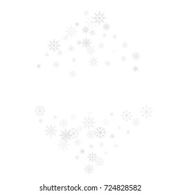 Christmas snow splash frame or border of a random scatter snowflakes isolated on white. Snow explosion. Ice storm.