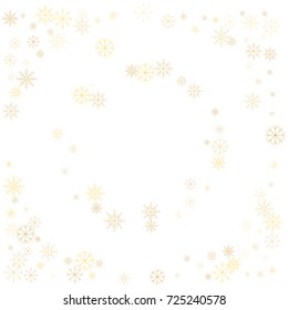 Christmas snow splash frame or border of a random scatter snowflakes isolated on white. Snow explosion. Ice storm.