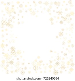 Christmas Snow Splash Frame Or Border Of A Random Scatter Snowflakes Isolated On White. Snow Explosion. Ice Storm.