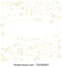 Christmas snow splash frame or border of a random scatter snowflakes isolated on white. Snow explosion. Ice storm.
