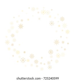 Christmas snow splash frame or border of a random scatter snowflakes isolated on white. Snow explosion. Ice storm.