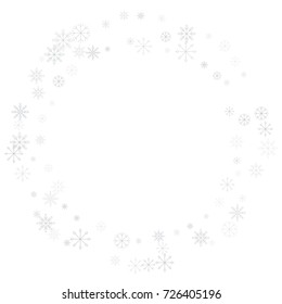 Christmas snow splash frame or border of a random scatter snowflakes isolated on white. Snow explosion. Ice storm.