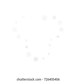 Christmas snow splash frame or border of a random scatter snowflakes isolated on white. Snow explosion. Ice storm.