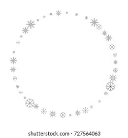 Christmas snow splash frame or border of a random scatter snowflakes isolated on white. Snow explosion. Ice storm.