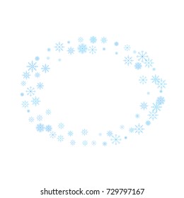 Christmas snow splash frame or border of a random scatter snowflakes isolated on white. Snow explosion. Ice storm.