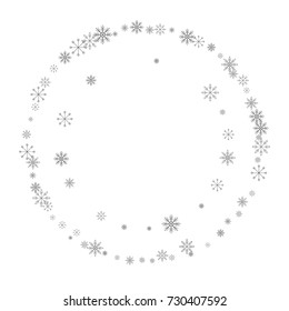 Christmas snow splash frame or border of a random scatter snowflakes isolated on white. Snow explosion. Ice storm.