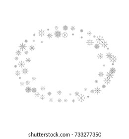 Christmas snow splash frame or border of a random scatter snowflakes isolated on white. Snow explosion. Ice storm.