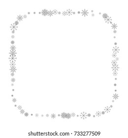Christmas snow splash frame or border of a random scatter snowflakes isolated on white. Snow explosion. Ice storm.