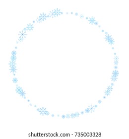 Christmas snow splash frame or border of a random scatter snowflakes isolated on white. Snow explosion. Ice storm.