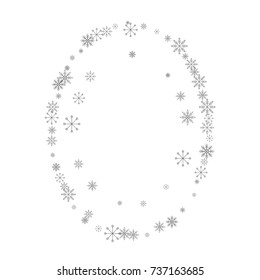 Christmas snow splash frame or border of a random scatter snowflakes isolated on white. Snow explosion. Ice storm.