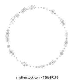 Christmas snow splash frame or border of a random scatter snowflakes isolated on white. Snow explosion. Ice storm.