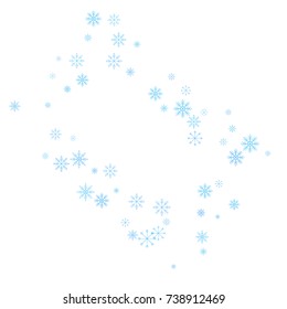 Christmas snow splash frame or border of a random scatter snowflakes isolated on white. Snow explosion. Ice storm.