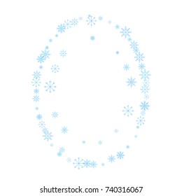 Christmas snow splash frame or border of a random scatter snowflakes isolated on white. Snow explosion. Ice storm.