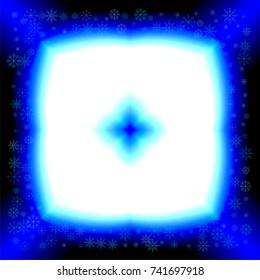 Christmas snow splash frame or border of a random scatter snowflakes on white-blue background. Snow explosion. Ice storm.