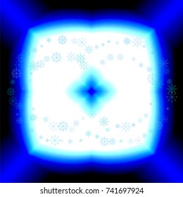 Christmas snow splash frame or border of a random scatter snowflakes on white-blue background. Snow explosion. Ice storm.