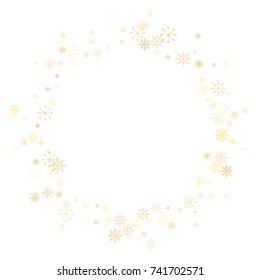 Christmas snow splash frame or border of a random scatter snowflakes isolated on white. Snow explosion. Ice storm.
