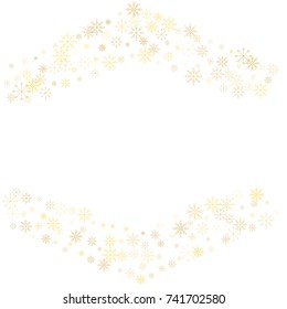 Christmas snow splash frame or border of a random scatter snowflakes isolated on white. Snow explosion. Ice storm.