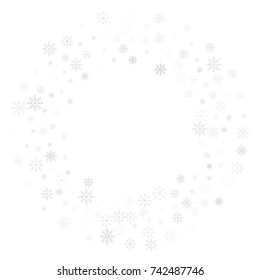 Christmas snow splash frame or border of a random scatter snowflakes isolated on white. Snow explosion. Ice storm.