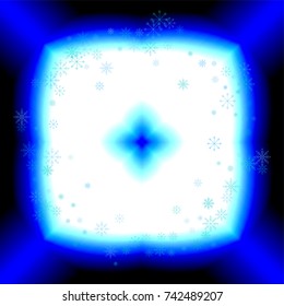 Christmas snow splash frame or border of a random scatter snowflakes on white-blue background. Snow explosion. Ice storm.