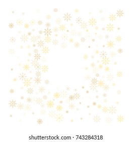 Christmas snow splash frame or border of a random scatter snowflakes isolated on white. Snow explosion. Ice storm.