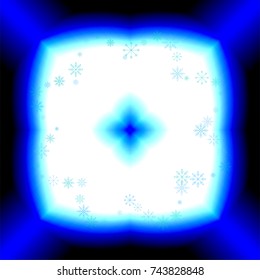 Christmas snow splash frame or border of a random scatter snowflakes on white-blue background. Snow explosion. Ice storm.