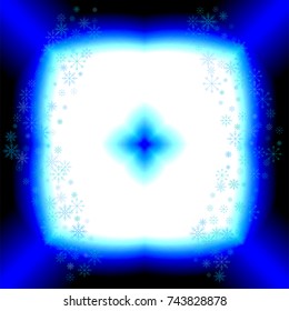 Christmas snow splash frame or border of a random scatter snowflakes on white-blue background. Snow explosion. Ice storm.