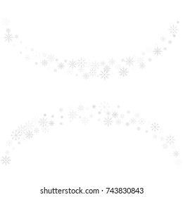 Christmas snow splash frame or border of a random scatter snowflakes isolated on white. Snow explosion. Ice storm.