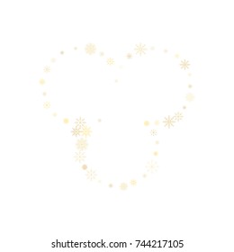 Christmas snow splash frame or border of a random scatter snowflakes isolated on white. Snow explosion. Ice storm.
