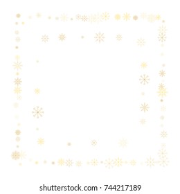 Christmas snow splash frame or border of a random scatter snowflakes isolated on white. Snow explosion. Ice storm.