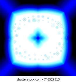 Christmas snow splash frame or border of a random scatter snowflakes on white-blue background. Snow explosion. Ice storm.
