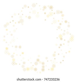 Christmas snow splash frame or border of a random scatter snowflakes isolated on white. Snow explosion. Ice storm.