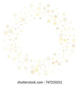Christmas snow splash frame or border of a random scatter snowflakes isolated on white. Snow explosion. Ice storm.