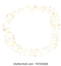 Christmas snow splash frame or border of a random scatter snowflakes isolated on white. Snow explosion. Ice storm.
