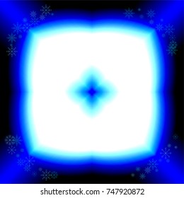 Christmas snow splash frame or border of a random scatter snowflakes on white-blue background. Snow explosion. Ice storm.