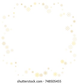Christmas snow splash frame or border of a random scatter snowflakes isolated on white. Snow explosion. Ice storm.