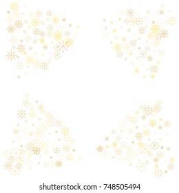 Christmas snow splash frame or border of a random scatter snowflakes isolated on white. Snow explosion. Ice storm.