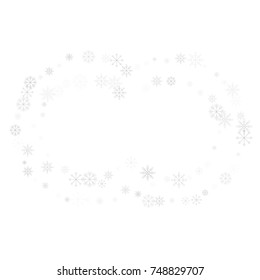 Christmas snow splash frame or border of a random scatter snowflakes isolated on white. Snow explosion. Ice storm.