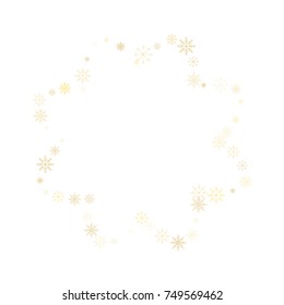Christmas snow splash frame or border of a random scatter snowflakes isolated on white. Snow explosion. Ice storm.