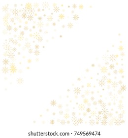 Christmas snow splash frame or border of a random scatter snowflakes isolated on white. Snow explosion. Ice storm.