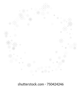 Christmas snow splash frame or border of a random scatter snowflakes isolated on white. Snow explosion. Ice storm.
