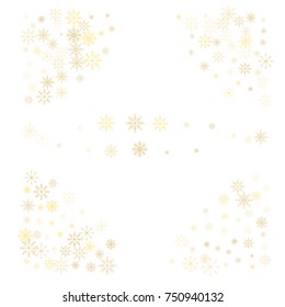 Christmas snow splash frame or border of a random scatter snowflakes isolated on white. Snow explosion. Ice storm.