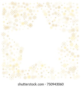 Christmas snow splash frame or border of a random scatter snowflakes isolated on white. Snow explosion. Ice storm.