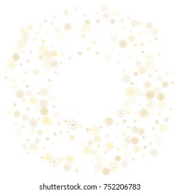 Christmas snow splash frame or border of a random scatter snowflakes isolated on white. Snow explosion. Ice storm.