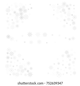 Christmas snow splash frame or border of a random scatter snowflakes isolated on white. Snow explosion. Ice storm.